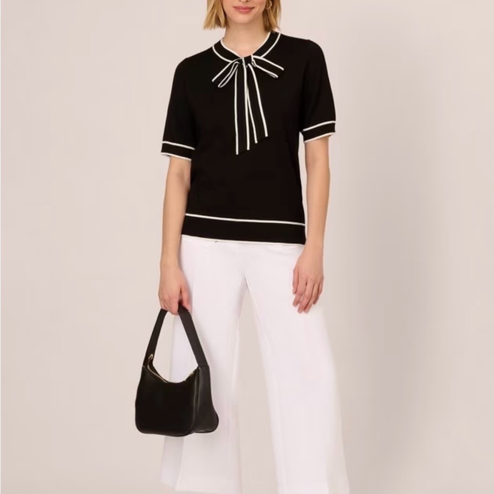 #185 Adrianna Papell NWT Beautiful Black Blouse with White Accents. Size S - Picture 3 of 15